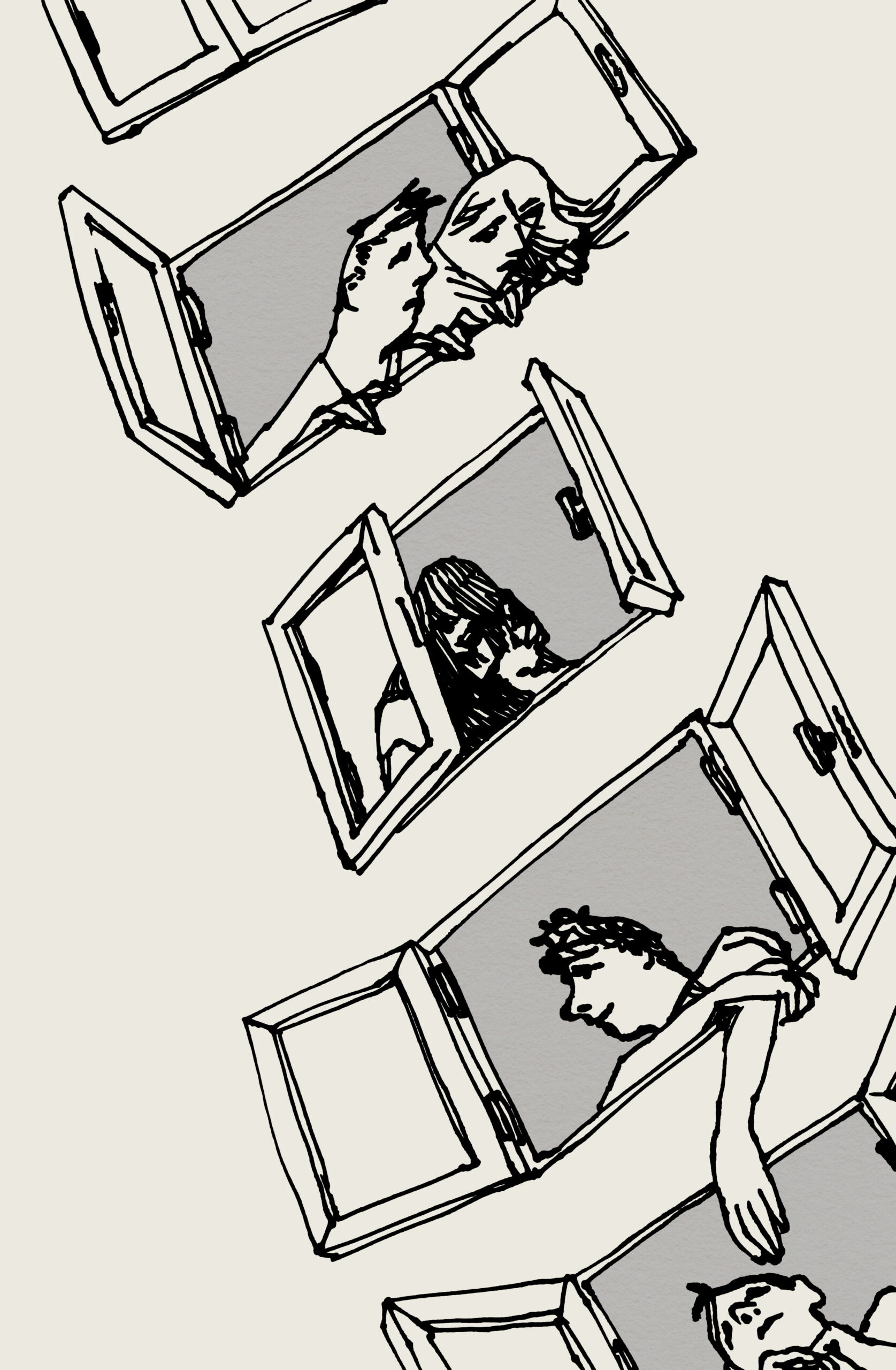 étudiants aux fenêtres